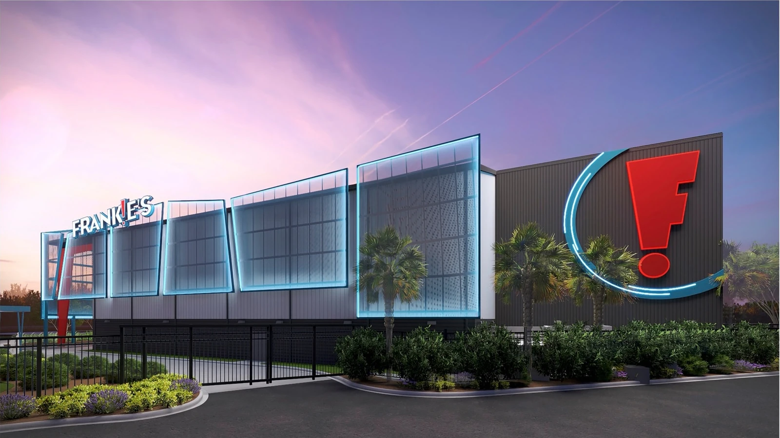 Architectural rendering of the redesigned Frankie’s Fun Park facade in North Charleston