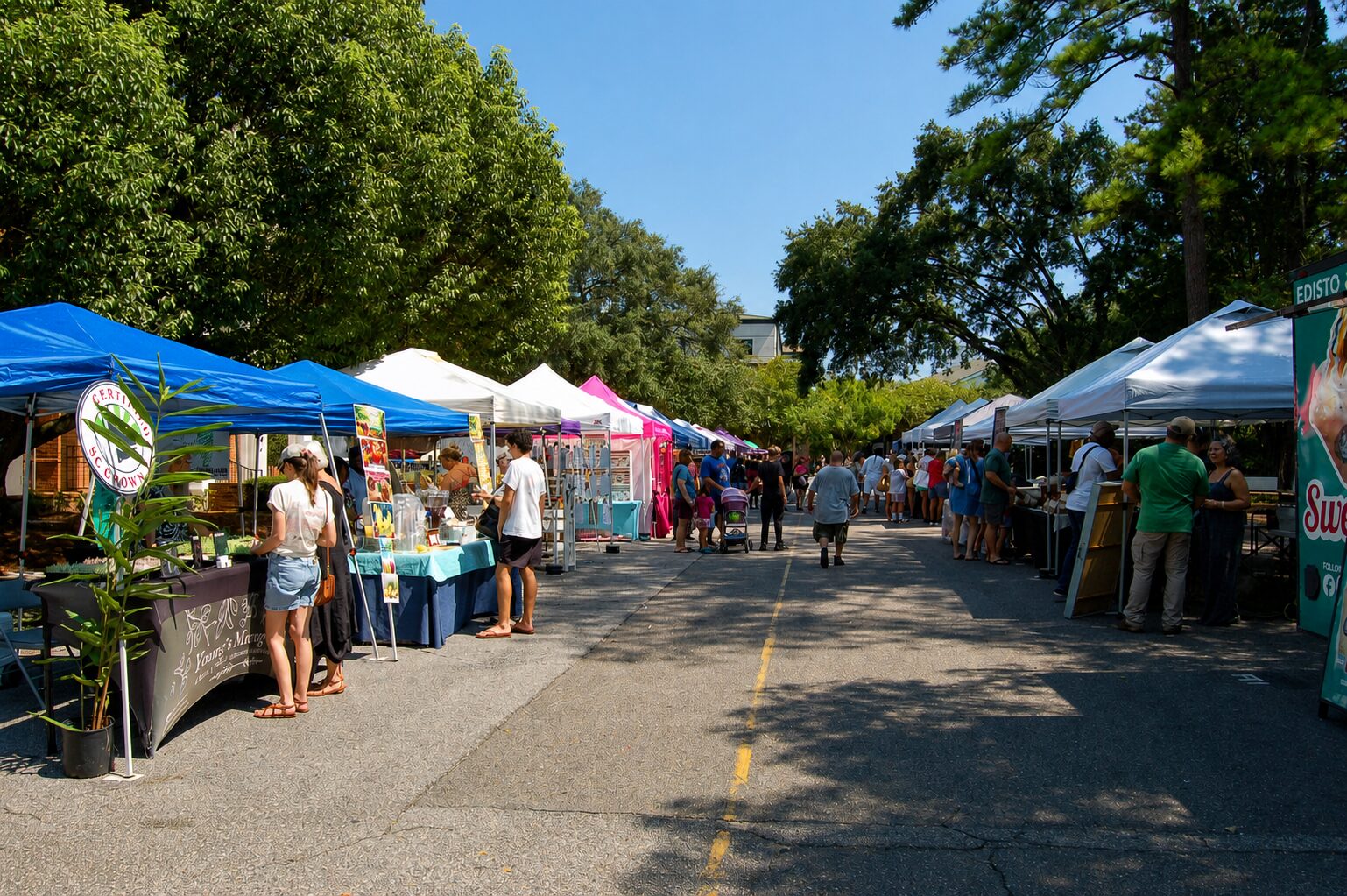 Shoppers and local vendors at the Summerville Farmers Market